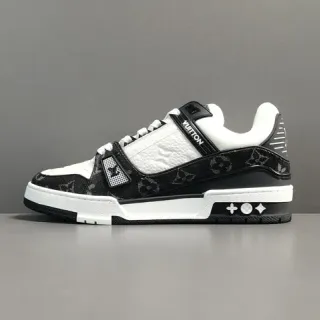 Louis Vuitton LV Trainer Negro Blanco Monogrammed Textil Capa Cuero Y Tela Parte superior Estilo de vida Zapatillas