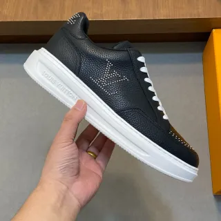 Louis Vuitton LV Trainer Black White Pebbled Leather Studded Monogram Lifestyle Sneakers