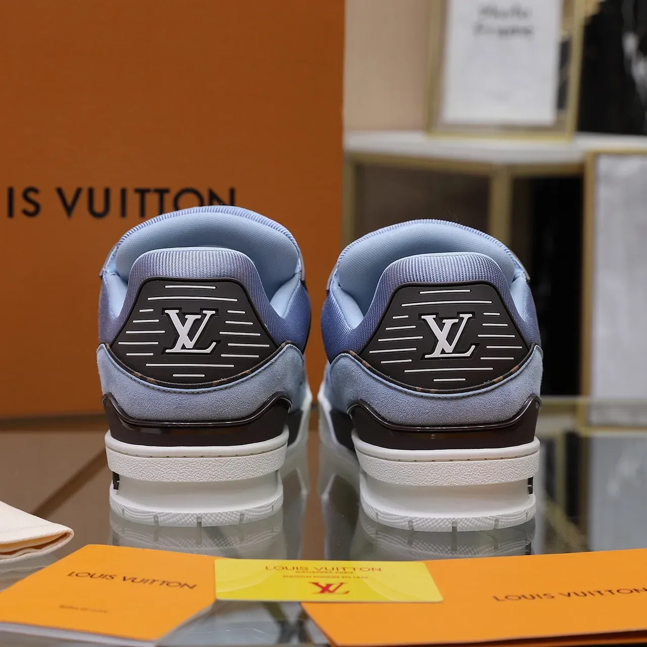 Louis Vuitton LV Trainer Blue Brown Light Suede Monogram Leather Lifestyle Sneakers 4