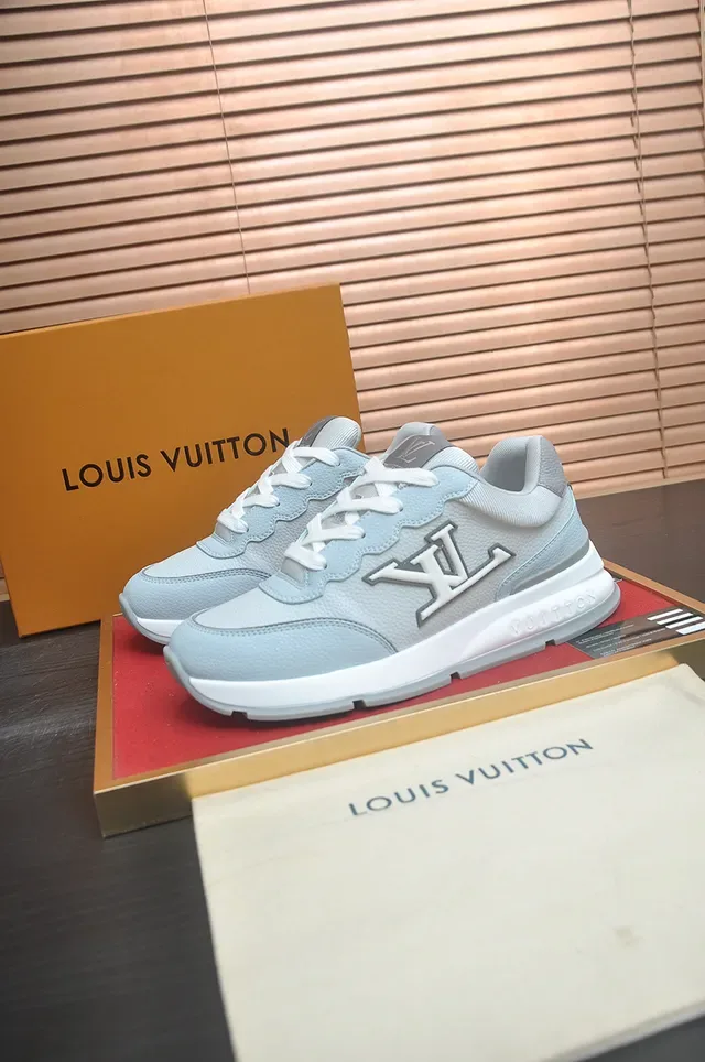 লুইস ভিটন LV Trainer নীল সাদা লো-টপ টেক্সচার্ড লেদার আপার লাইফস্টাইল স্নিকার 4
