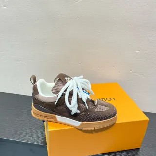 Louis Vuitton LV Trainer Marrón Beige Parte Superior de Material Mixto Suela Media Gruesa con Capas Zapatillas Lifestyle