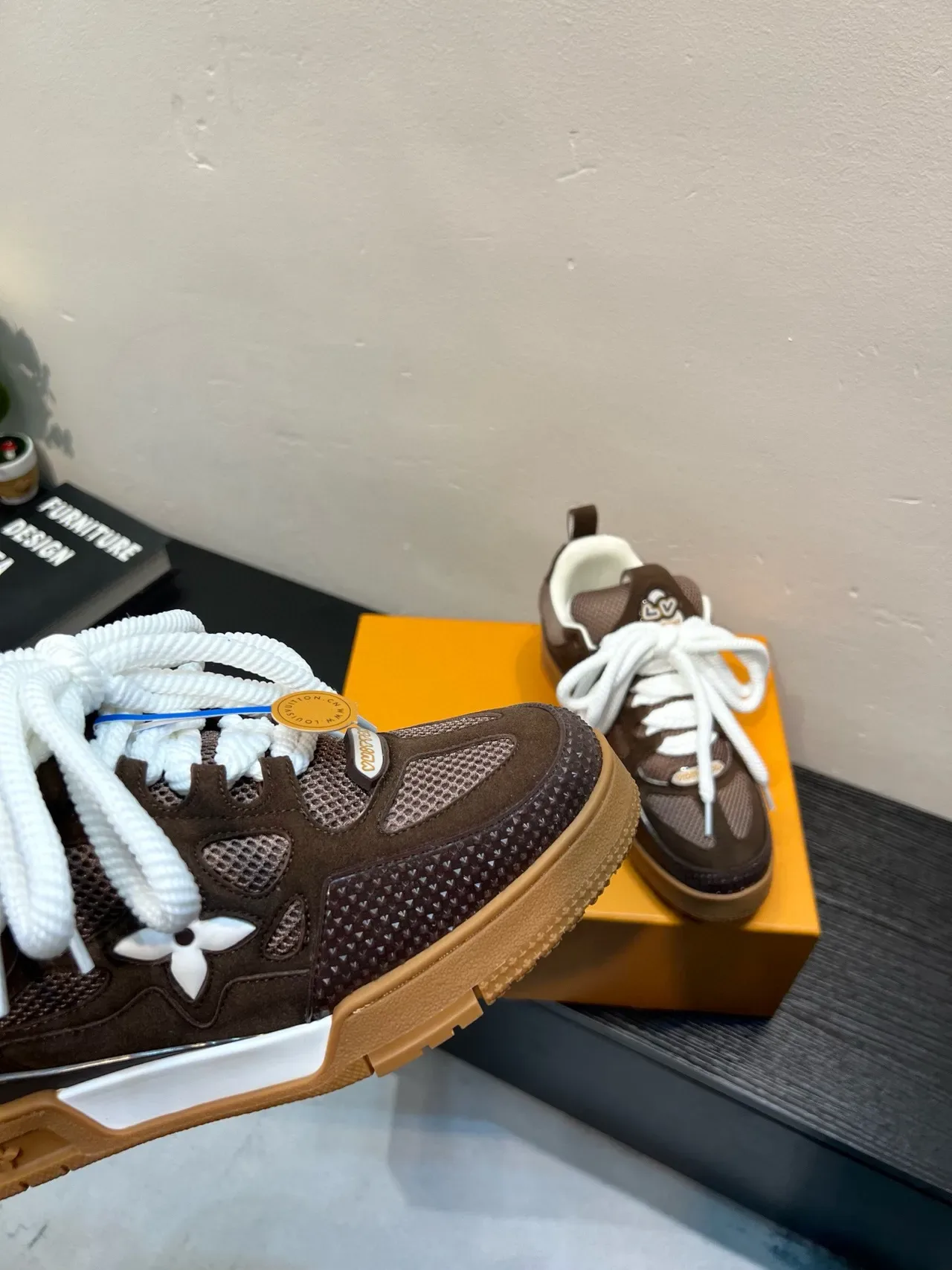Louis Vuitton LV Trainer Brown Beige Mixed-Material Upper Chunky Layered Midsole Lifestyle Sneakers 8
