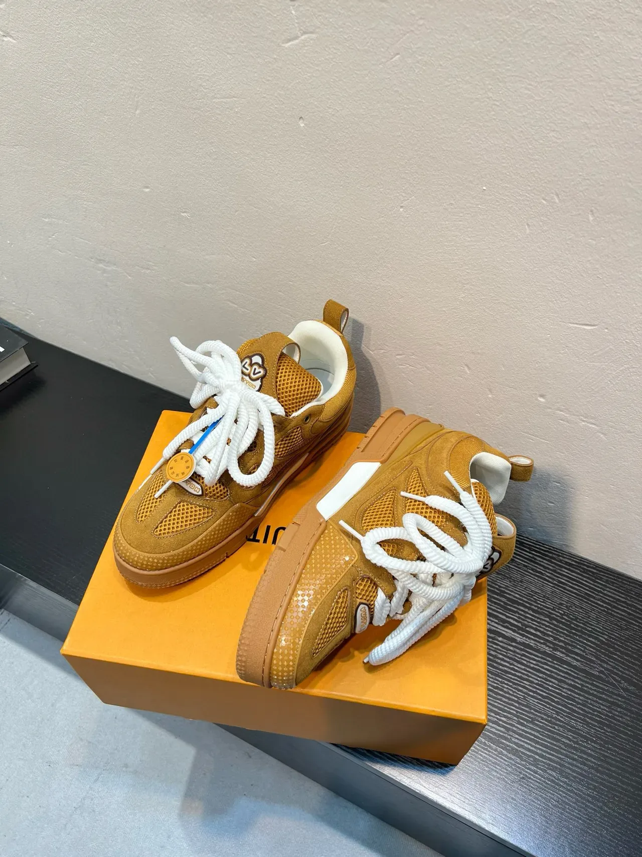 Louis Vuitton LV Trainer Brown White Layered Suede-Mesh Upper Sculpted Multi-Tone Midsole Lifestyle Sneakers 4