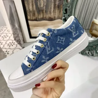 Louis Vuitton LV Trainer Denim Monogram White Platform Lifestyle Sneakers