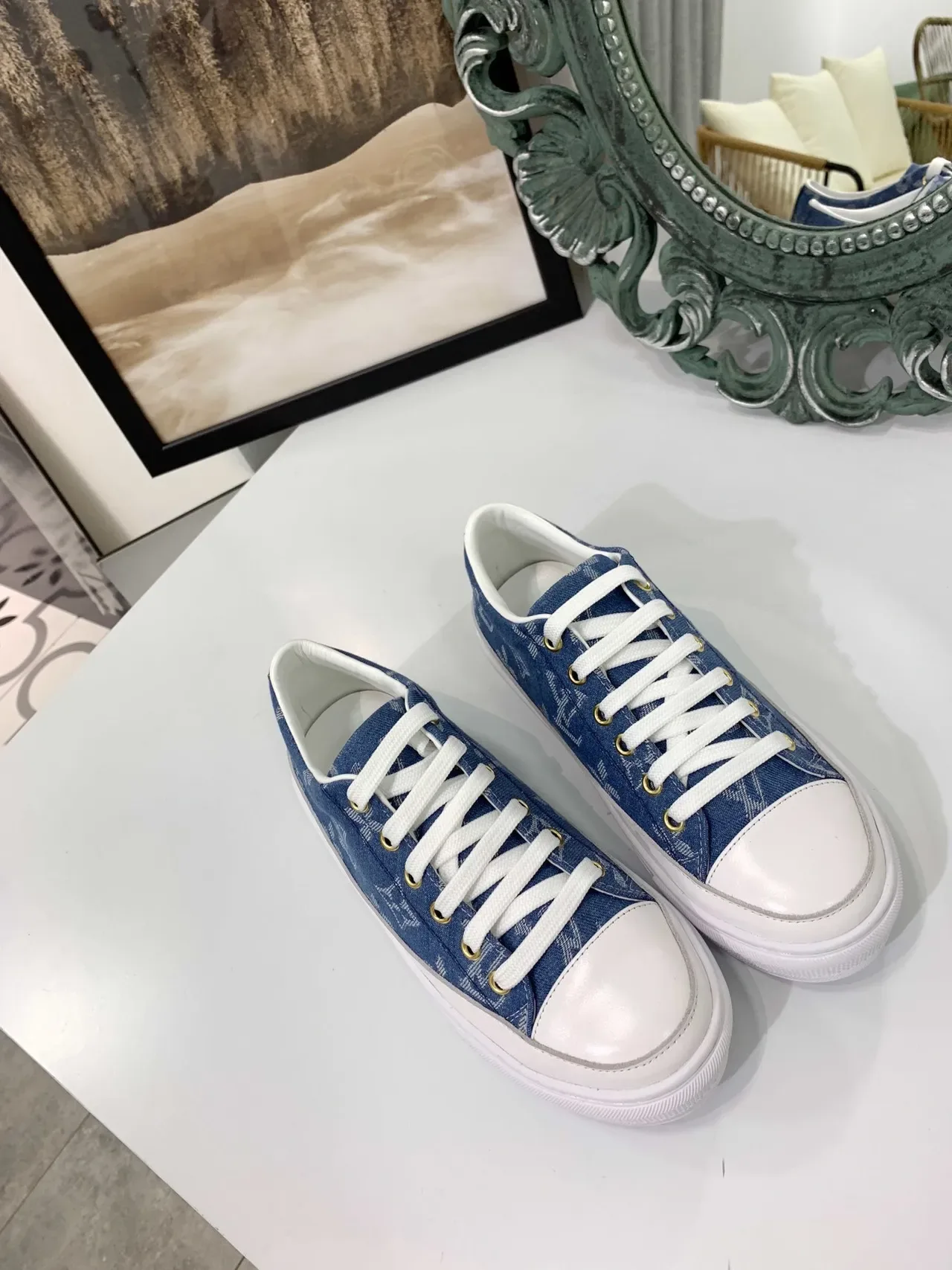 Louis Vuitton LV Trainer Denim Monogram White Platform Lifestyle Sneakers 5