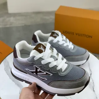 Louis Vuitton LV Trainer Gray Brown Mesh And Suede Upper Wavy Monogram Side Panel Lifestyle Sneakers