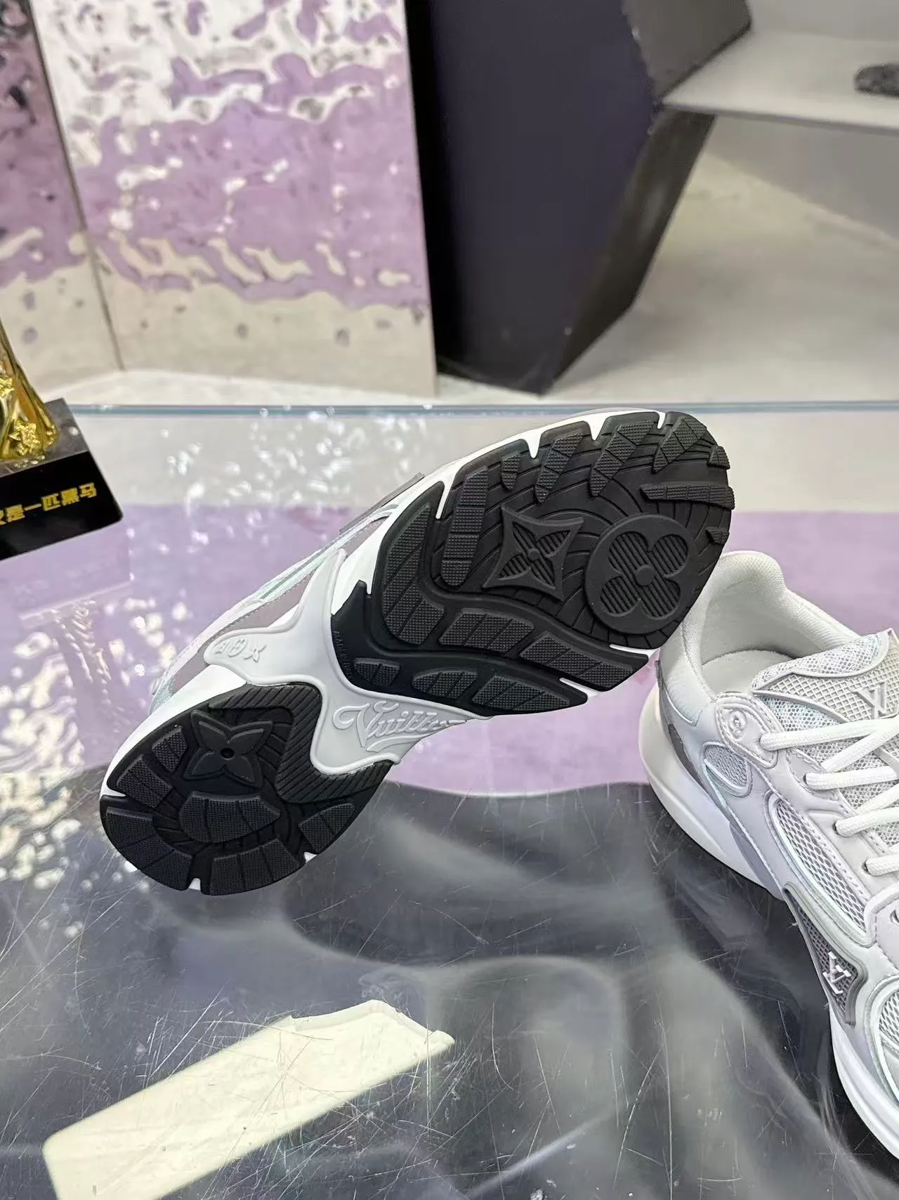 Louis Vuitton LV Trainer Gray Purple Layered Mesh And Synthetic Overlays Sculpted White Midsole Lifestyle Sneakers 2