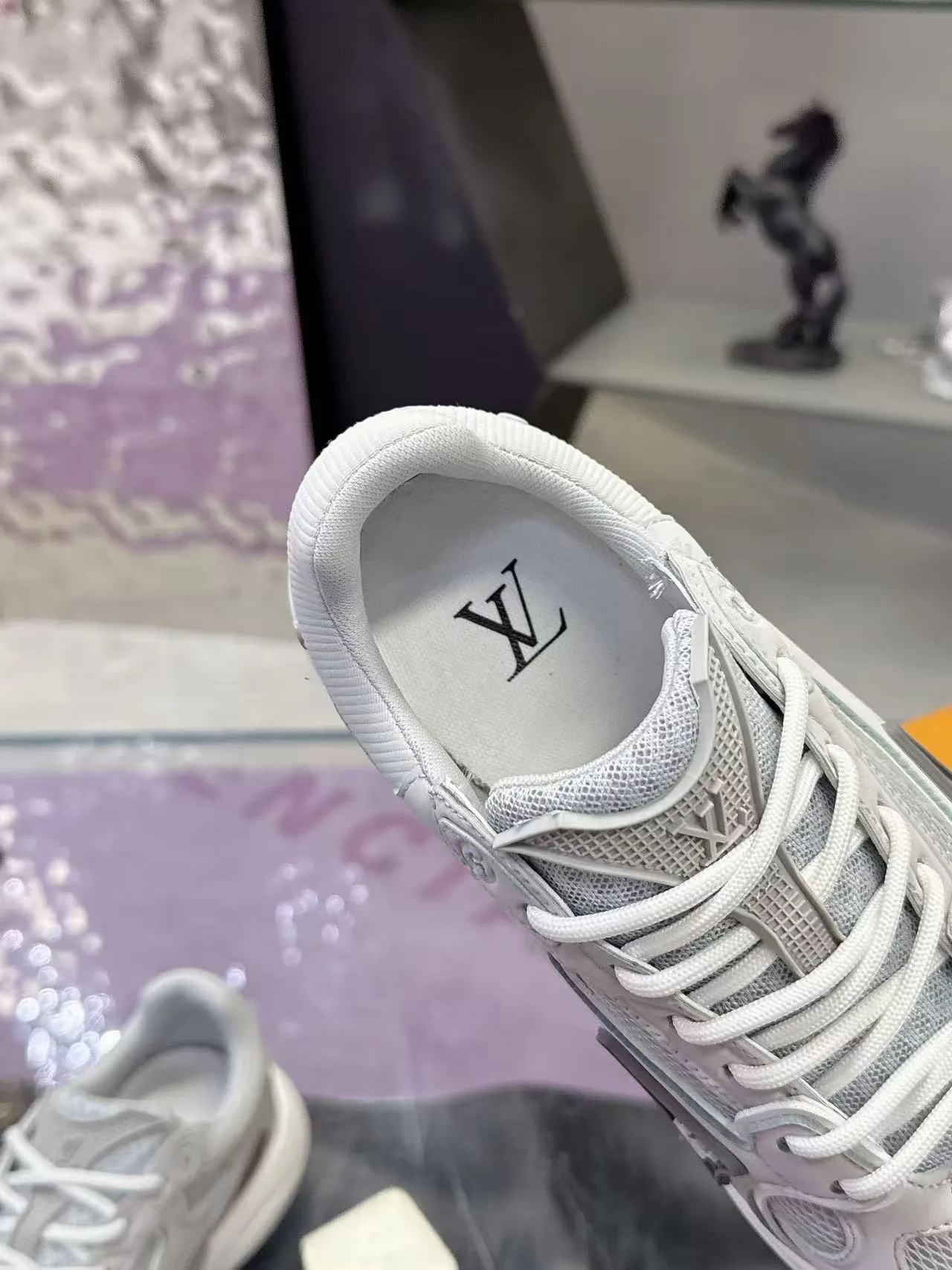 Louis Vuitton LV Trainer Gray Purple Layered Mesh And Synthetic Overlays Sculpted White Midsole Lifestyle Sneakers 3