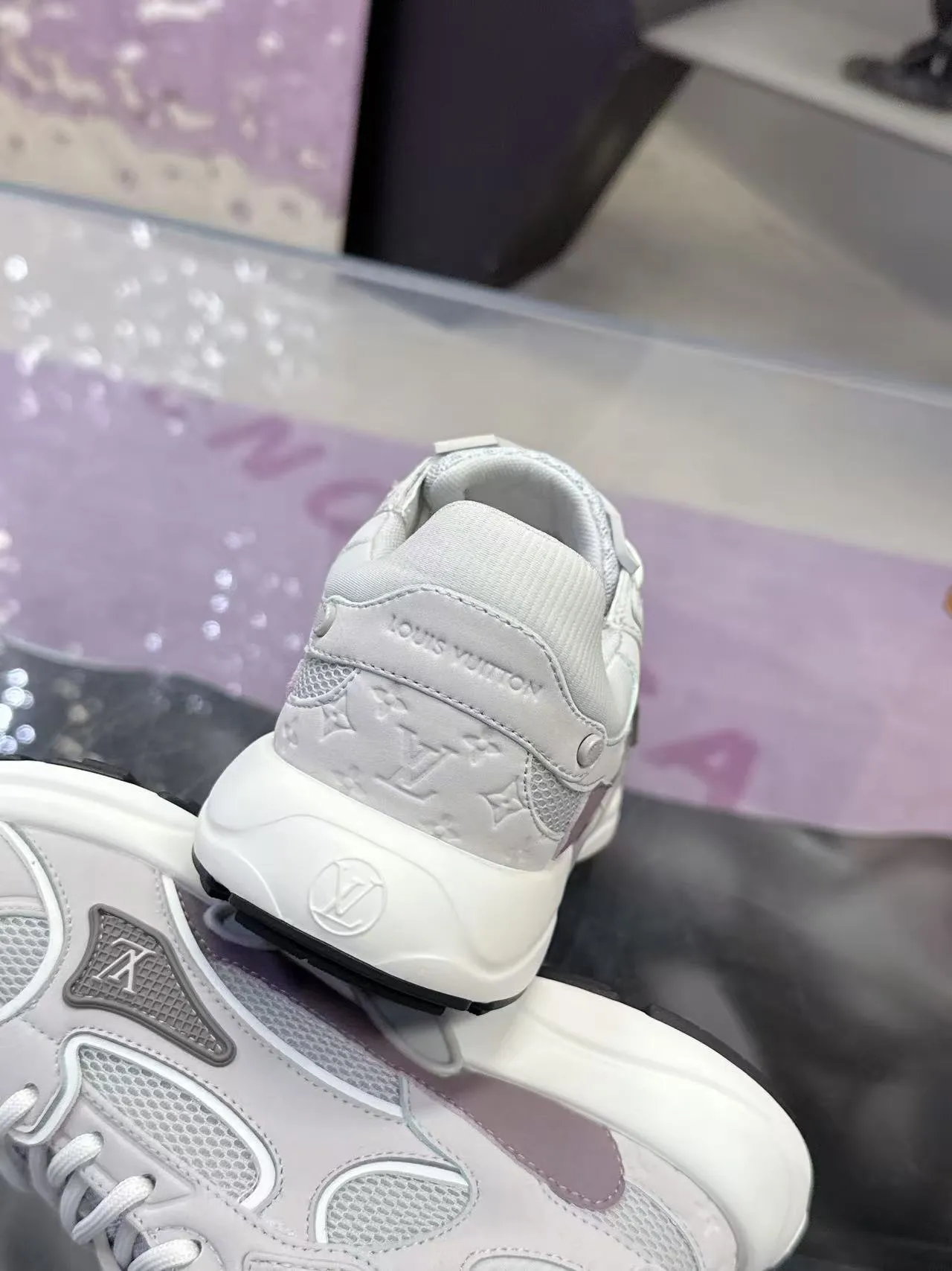 Louis Vuitton LV Trainer Gray Purple Layered Mesh And Synthetic Overlays Sculpted White Midsole Lifestyle Sneakers 4