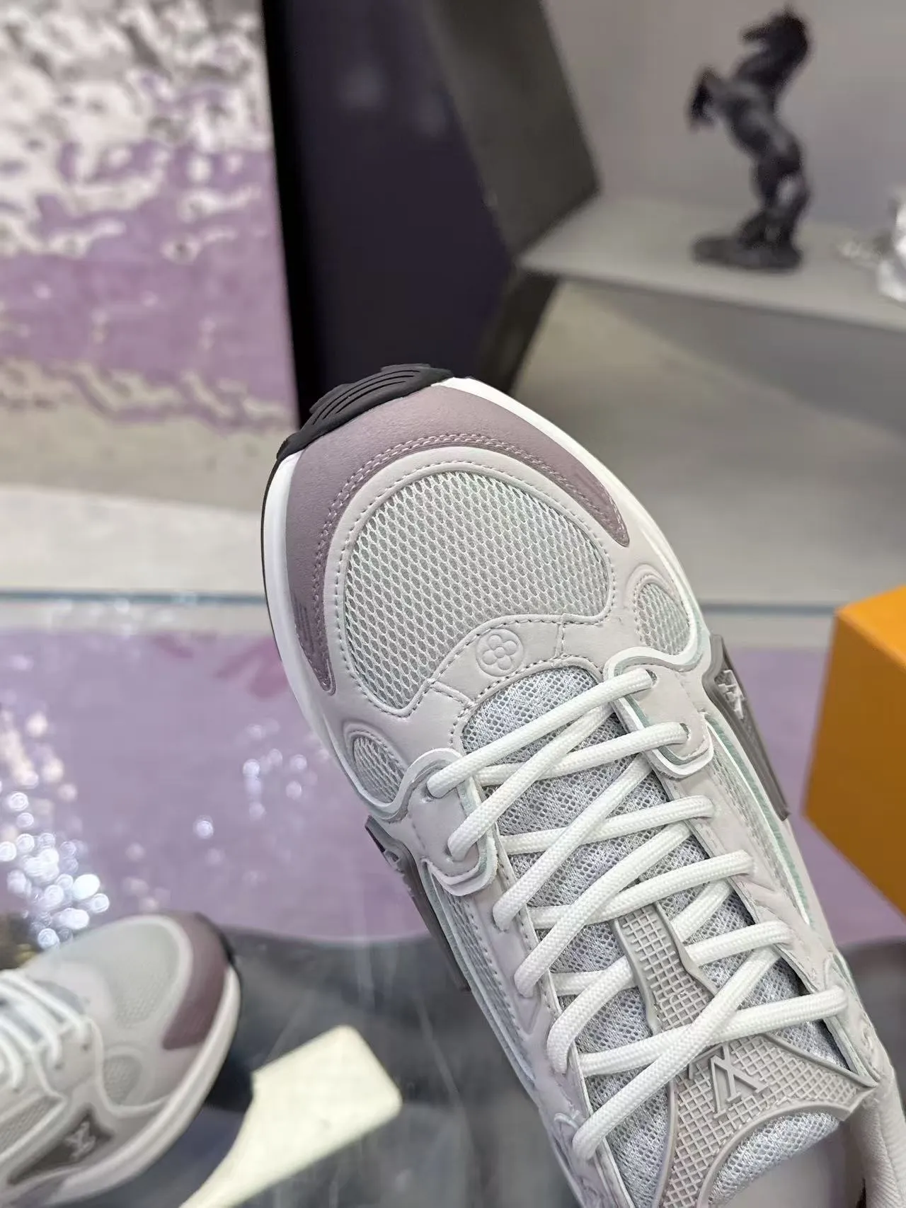 Louis Vuitton LV Trainer Gray Purple Layered Mesh And Synthetic Overlays Sculpted White Midsole Lifestyle Sneakers 5