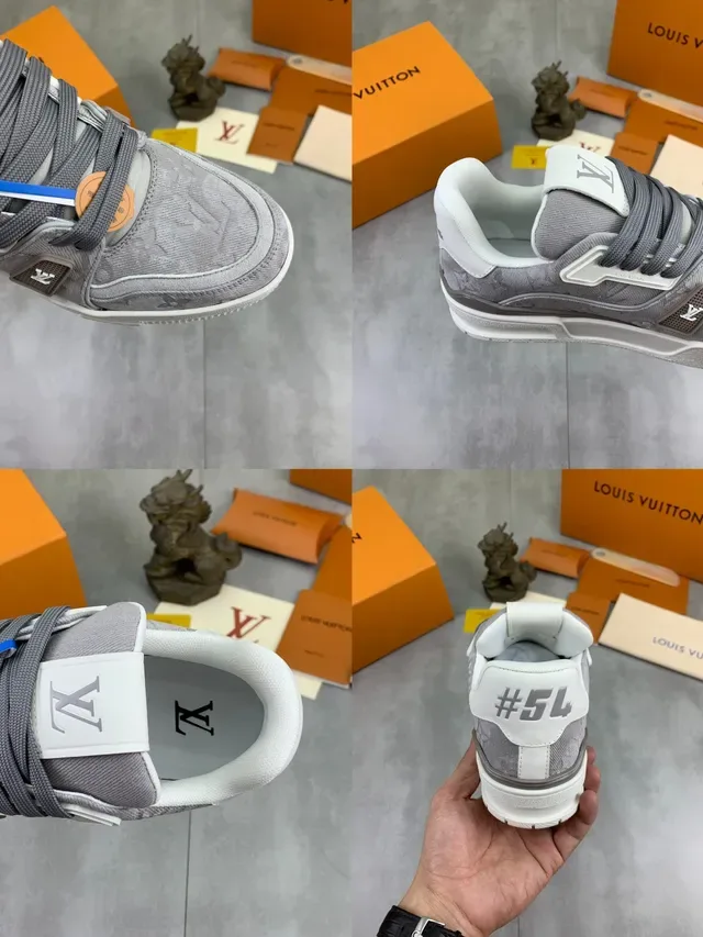 Louis Vuitton LV Trainer Gris Blanc Monogramme Jacquard Plaque Latérale Supérieure Moulée Sneakers Lifestyle 2