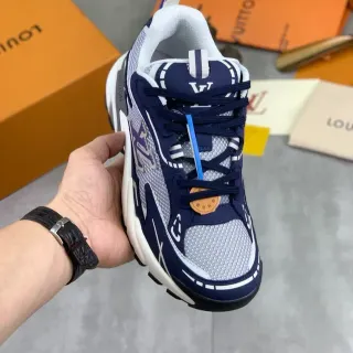 لويس فيتون LV Trainer حذاء رياضي Navy Gray مع كعب شبكي وطبقة صناعية سميكة