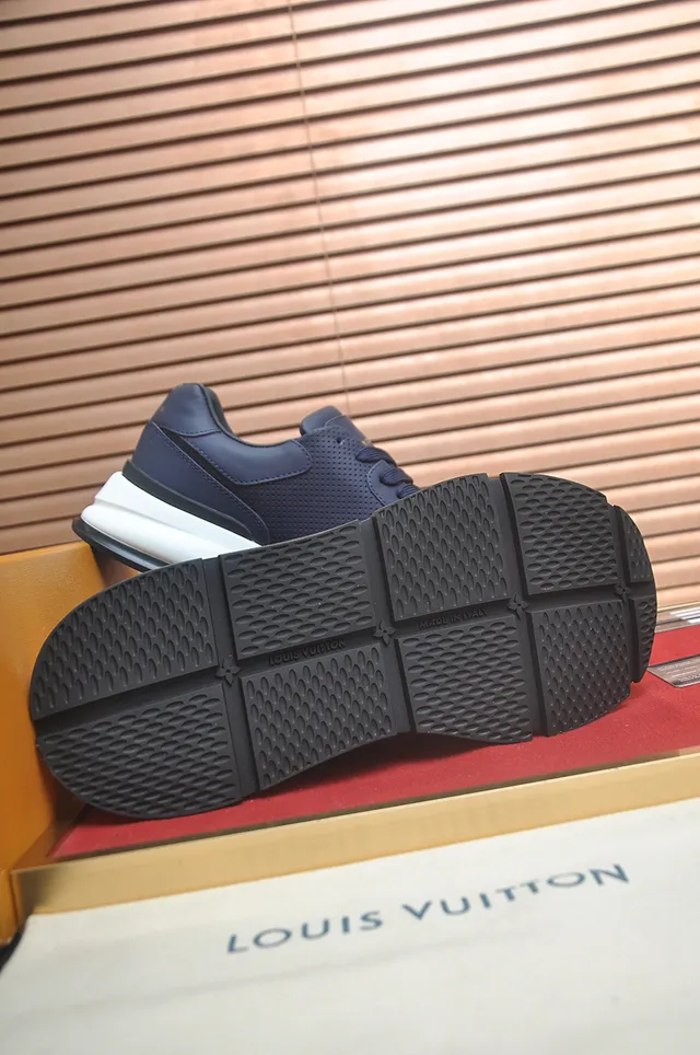 Louis Vuitton LV Trainer Navy White Perforated Leather Upper Layered Construction Lifestyle Sneakers 3