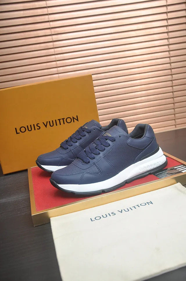 Louis Vuitton LV Trainer Navy White Perforated Leather Upper Layered Construction Lifestyle Sneakers 4