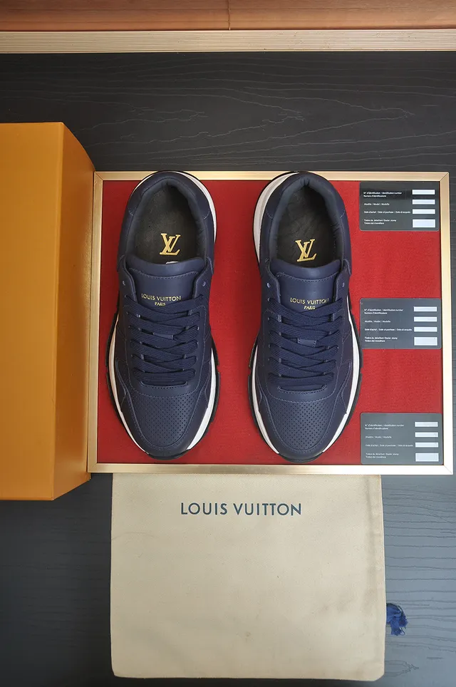 Louis Vuitton LV Trainer Navy White Perforated Leather Upper Layered Construction Lifestyle Sneakers 5