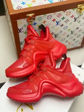 Louis Vuitton LV Trainer Red Monochromatic Sculpted Wavy Sole Chunky Sneakers 2