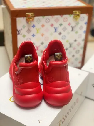 Louis Vuitton LV Trainer Red Monochromatic Sculpted Wavy Sole Chunky Sneakers 3