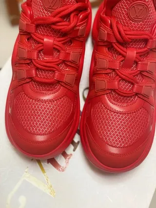 Louis Vuitton LV Trainer Red Monochromatic Sculpted Wavy Sole Chunky Sneakers 4