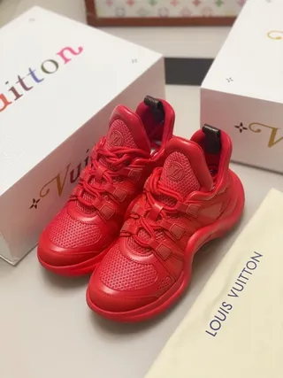 Louis Vuitton LV Trainer Red Monochromatic Sculpted Wavy Sole Chunky Sneakers 5