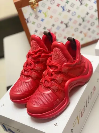 Louis Vuitton LV Trainer Red Monochromatic Sculpted Wavy Sole Chunky Sneakers 8