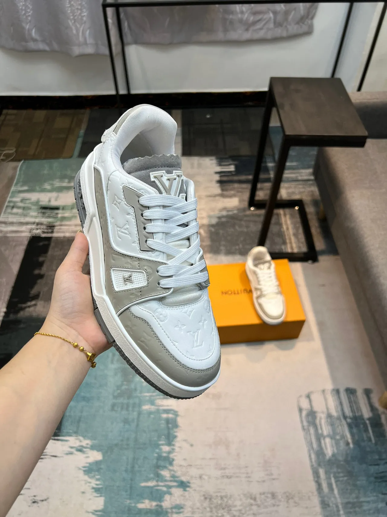 Louis Vuitton LV Trainer White Beige Monogram Leather Layered Cage Design Lifestyle Sneakers 2