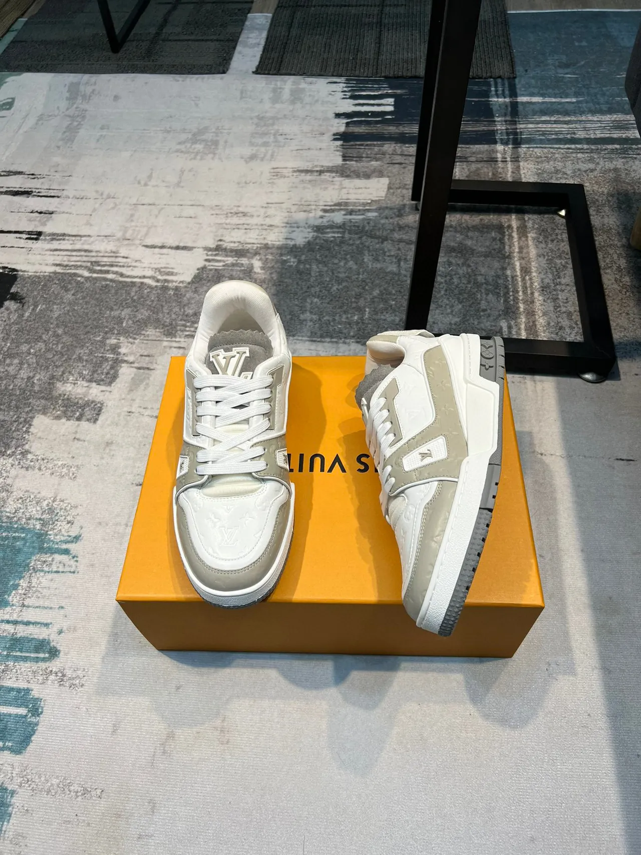 Louis Vuitton LV Trainer White Beige Monogram Leather Layered Cage Design Lifestyle Sneakers 5