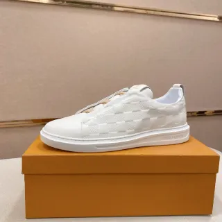 Louis Vuitton LV Trainer White Beige Slip-On Checkerboard-Quilted Leather Lifestyle Sneakers