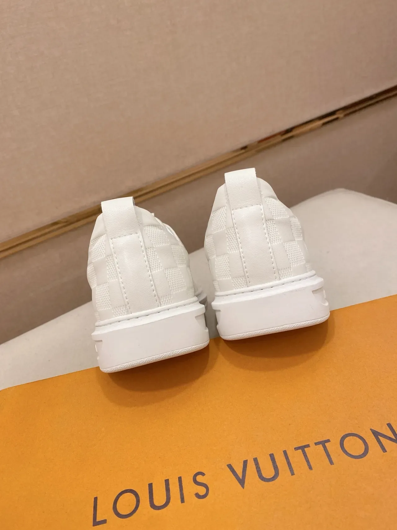 Louis Vuitton LV Trainer White Beige Slip-On Checkerboard-Quilted Leather Lifestyle Sneakers 3