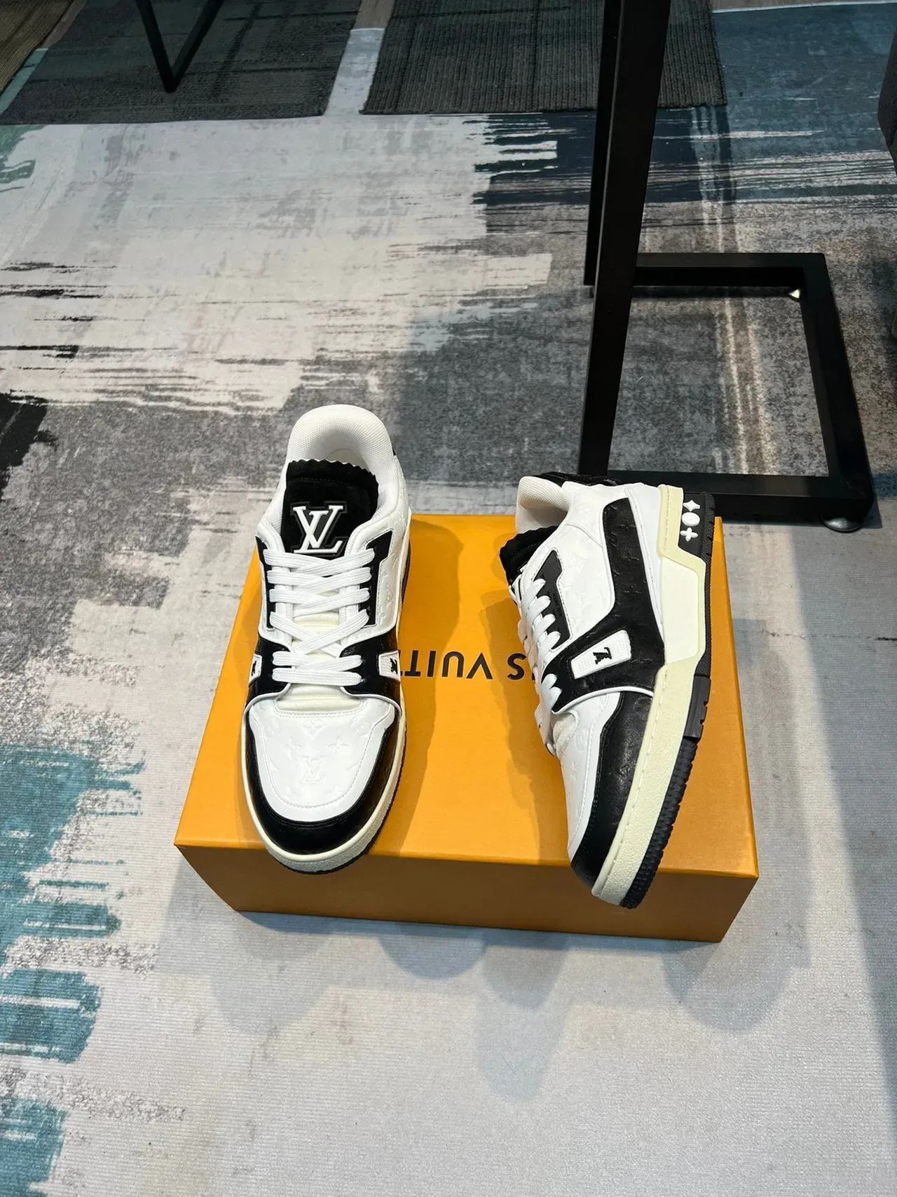 Louis Vuitton LV Trainer White Black Monogram Leather Asymmetric Strap Lifestyle Sneakers 4