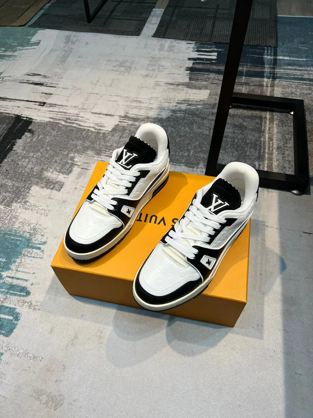 Louis Vuitton LV Trainer White Black Monogram Leather Asymmetric Strap Lifestyle Sneakers 5