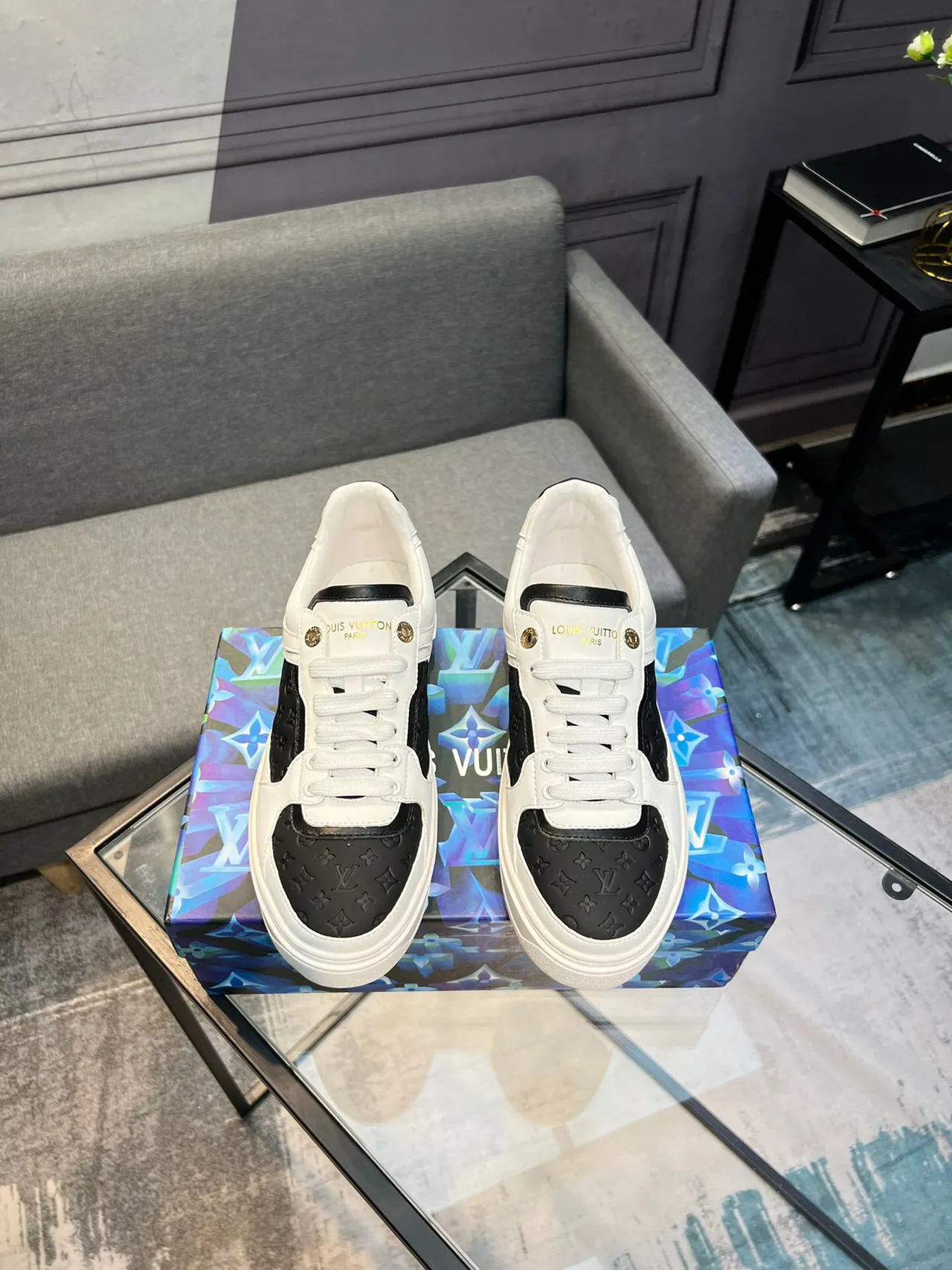 Louis Vuitton LV Trainer White Black Monogrammed Leather Panel Two-Tone Lifestyle Sneakers 2
