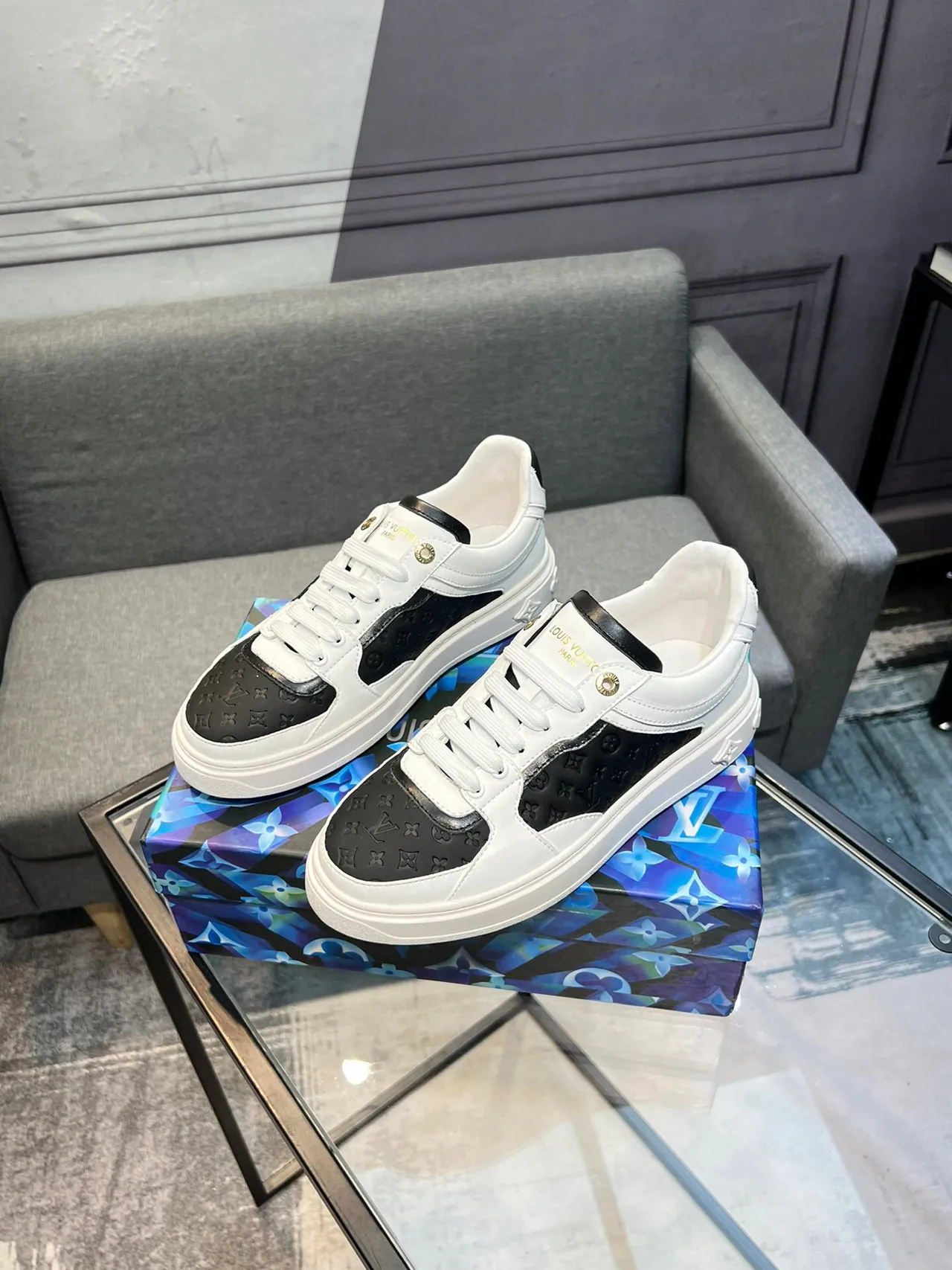 Louis Vuitton LV Trainer White Black Monogrammed Leather Panel Two-Tone Lifestyle Sneakers 3
