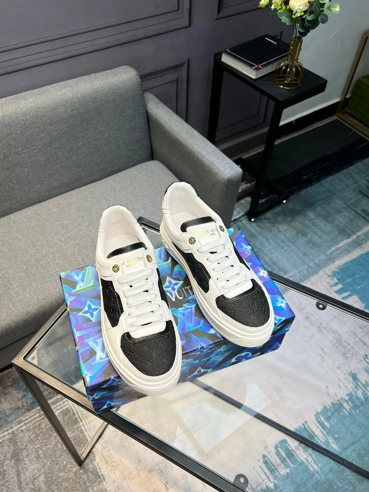 Louis Vuitton LV Trainer White Black Monogrammed Leather Panel Two-Tone Lifestyle Sneakers 5