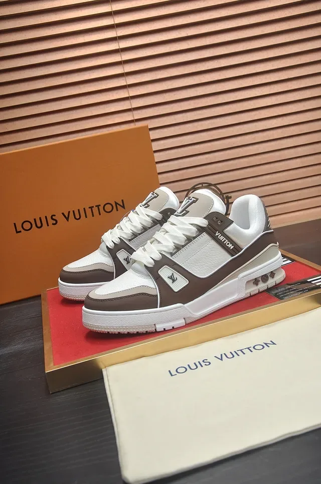 Louis Vuitton LV Trainer White Brown Chunky Platform Sole Layered Leather And Textile Upper Lifestyle Sneakers 4
