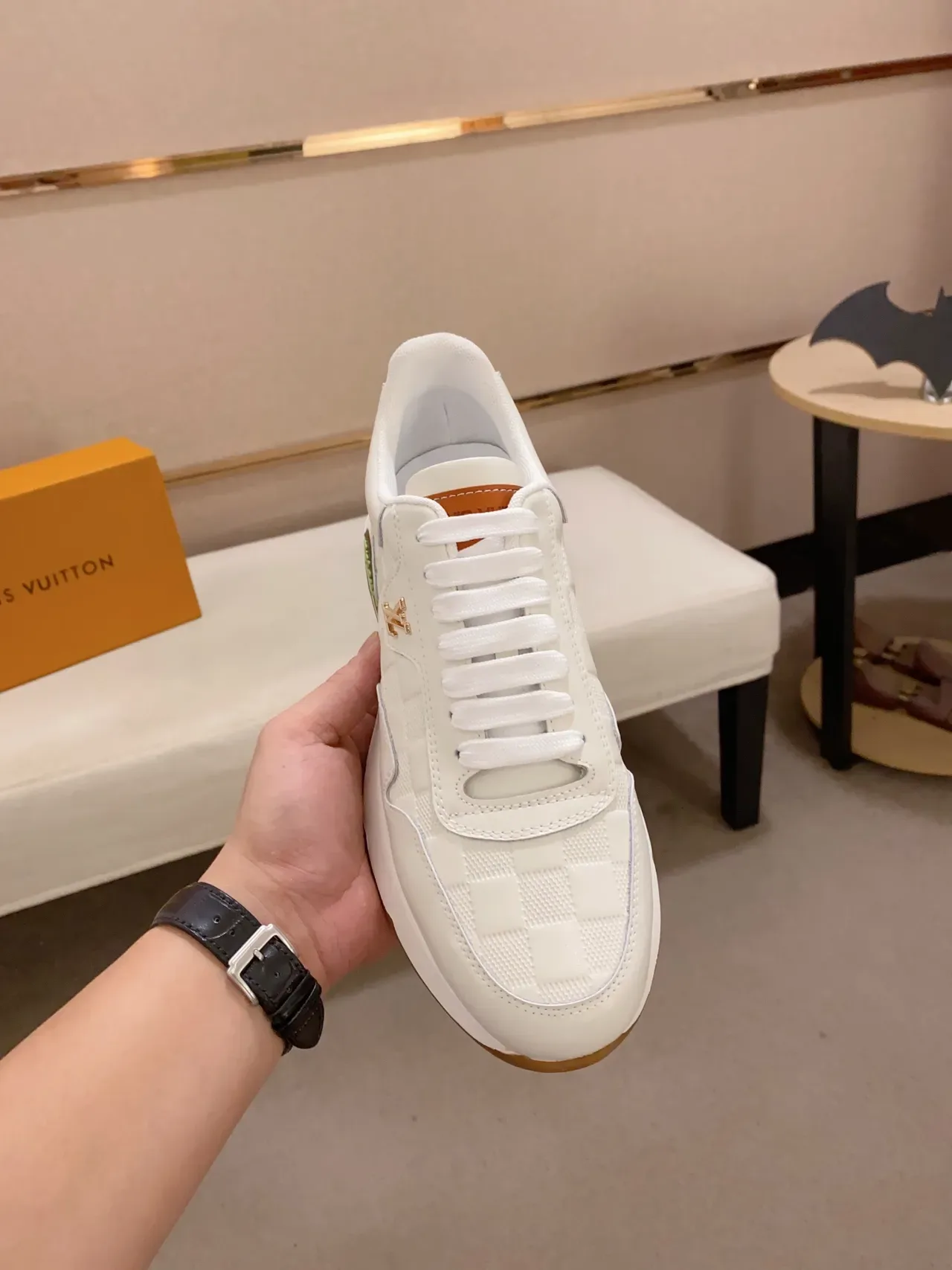 Louis Vuitton LV Trainer White Brown Quilted Monogram Upper Gold-Tone Plaque Lifestyle Sneakers 5