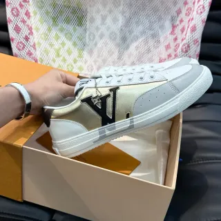 Louis Vuitton LV Trainer White Gold Low-Top Metallic-Panel Lifestyle Sneakers