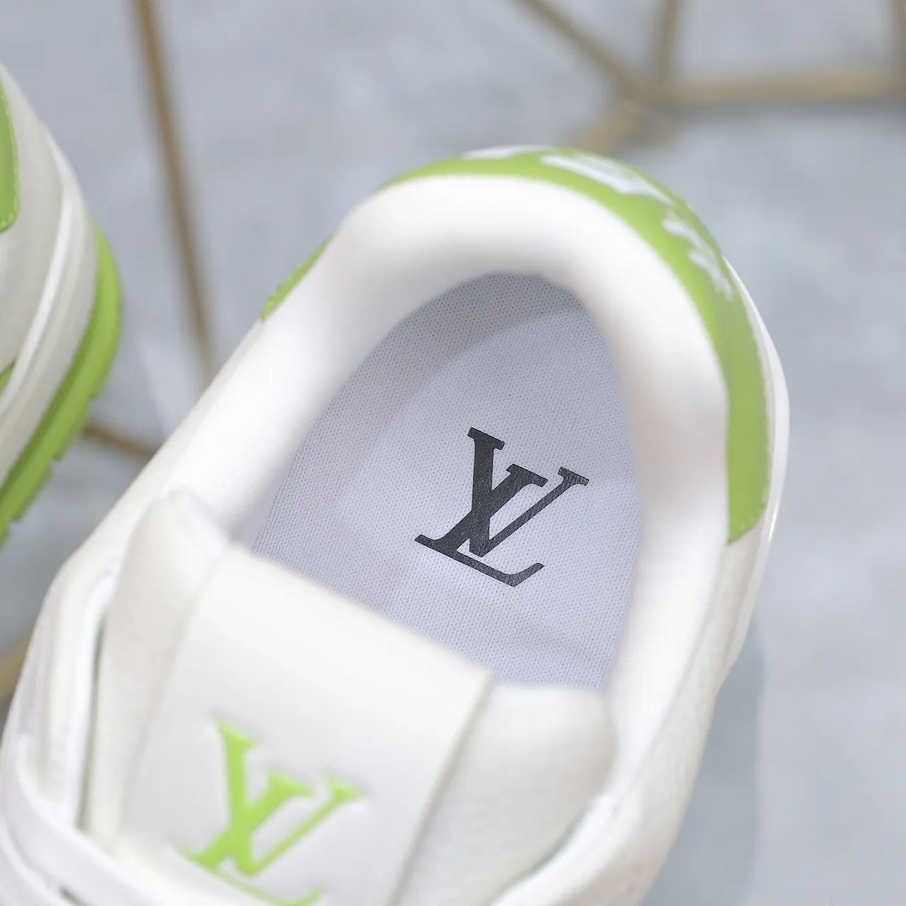 Louis Vuitton LV Trainer White Green Layered Leather And Perforated Panels Lifestyle Sneakers 2