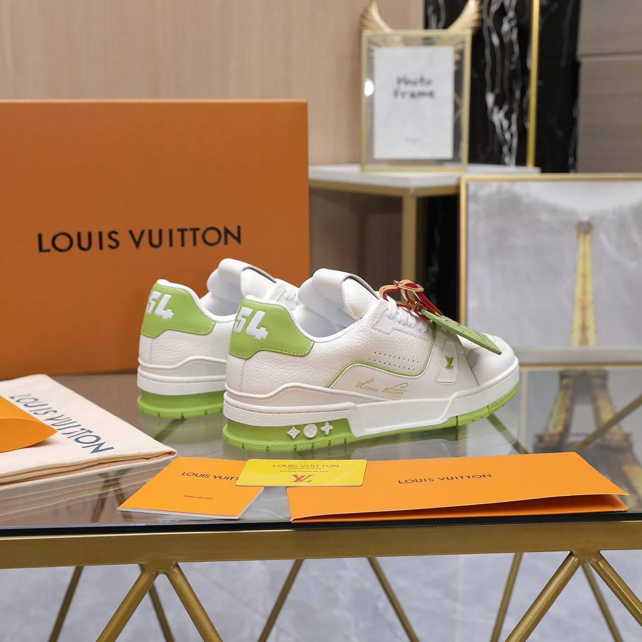 Louis Vuitton LV Trainer White Green Layered Leather And Perforated Panels Lifestyle Sneakers 3