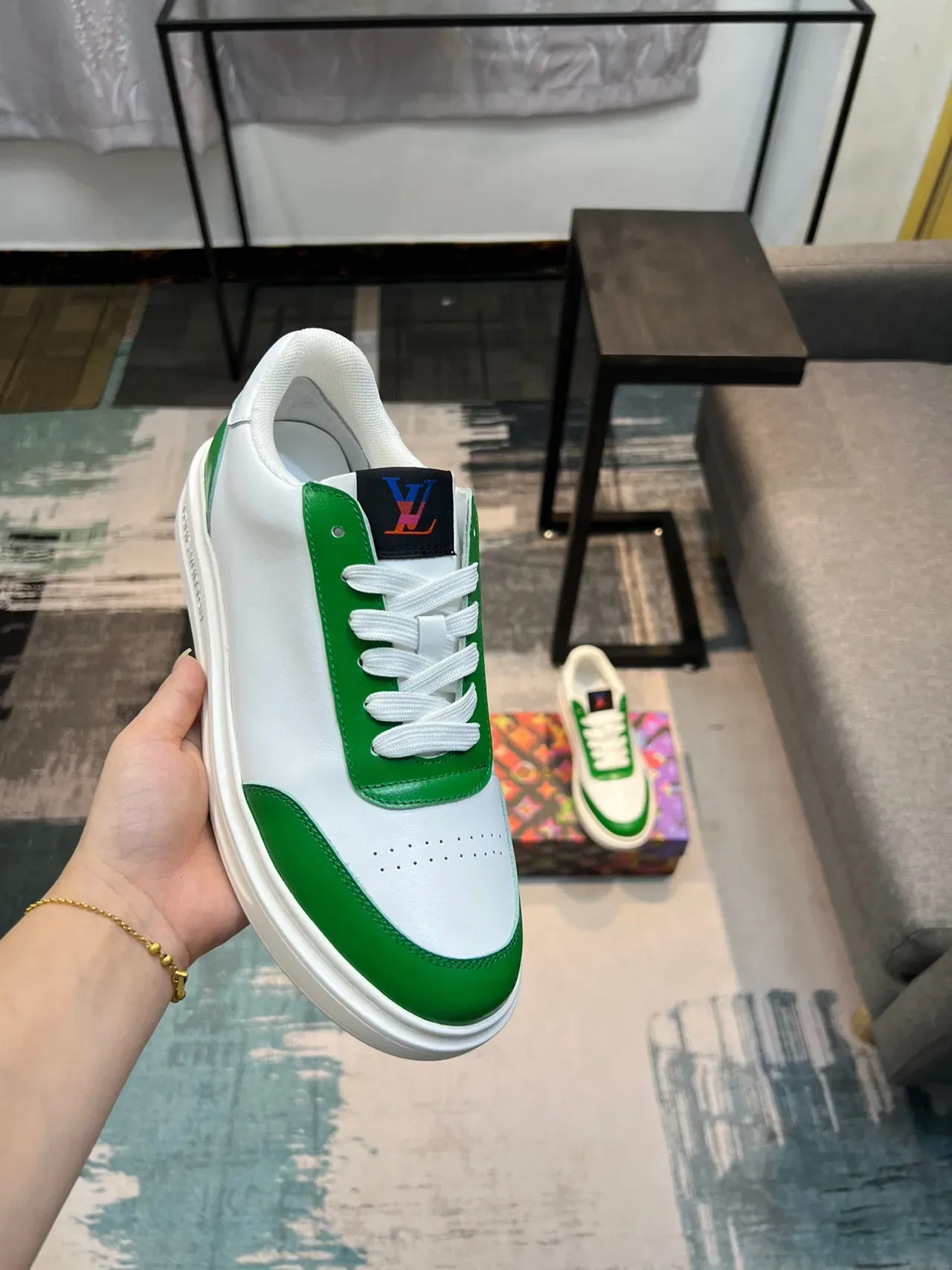 Louis Vuitton LV Trainer White Green Low-Top Color-Blocked Lifestyle Sneakers 7