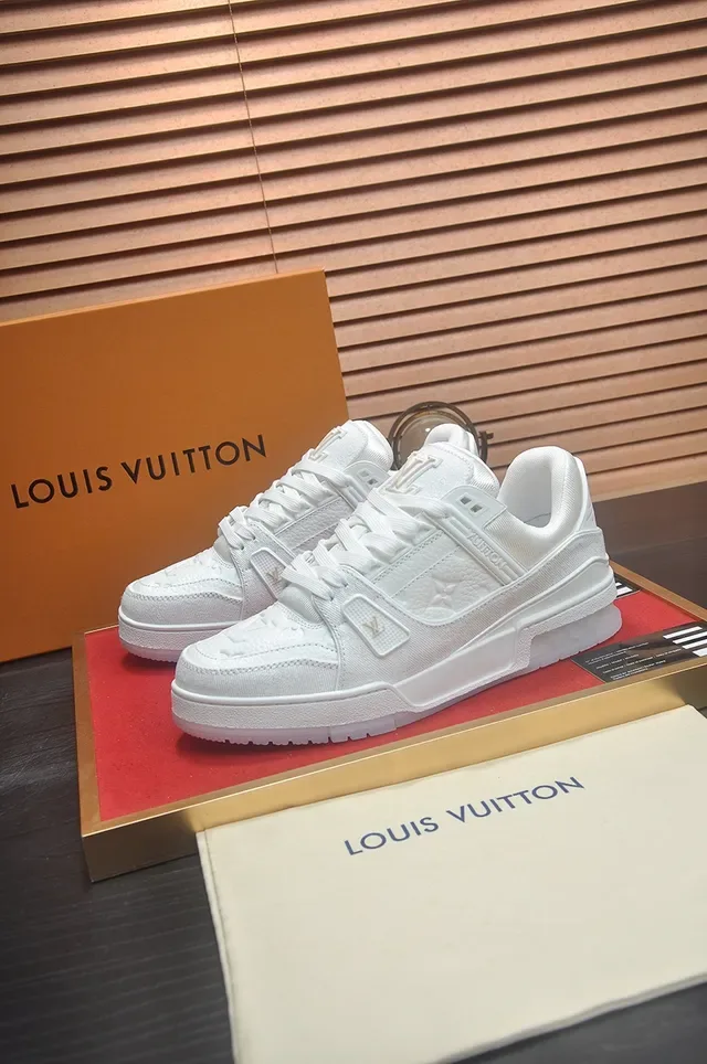 Louis Vuitton LV Trainer White Monochrome Layered Textile Construction Lifestyle Sneakers 4