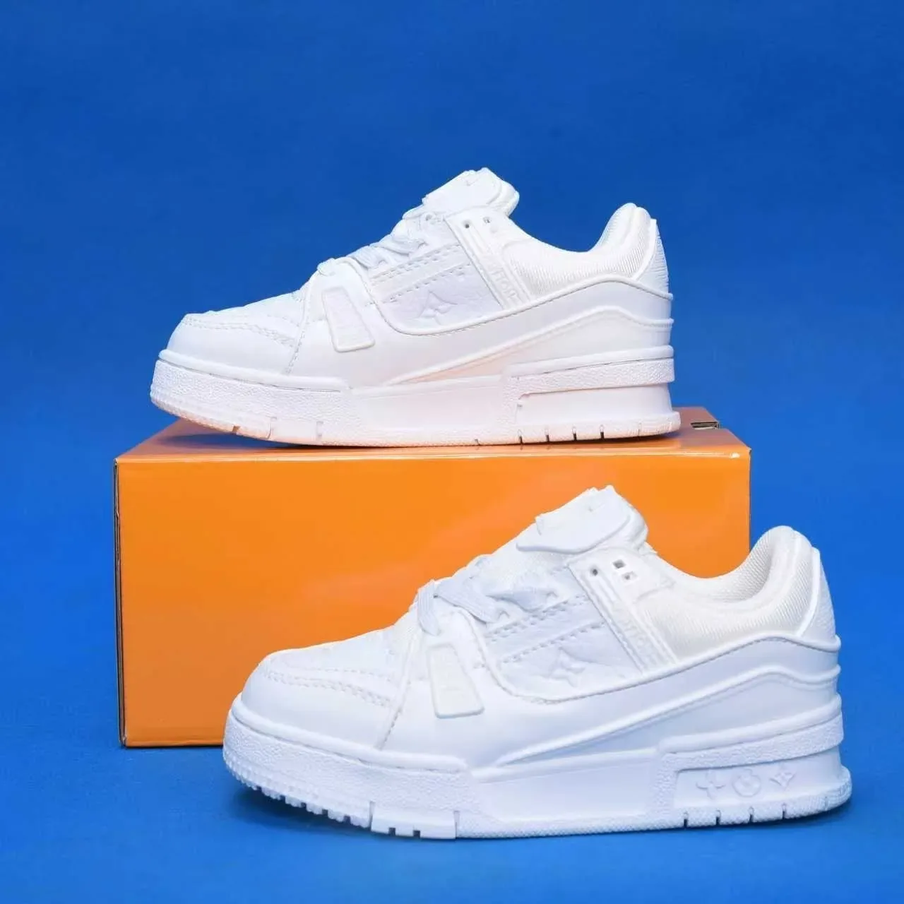 Louis Vuitton LV Trainer White Navy Chunky Layered Midsole Monogram-Print Upper Lifestyle Sneakers 13