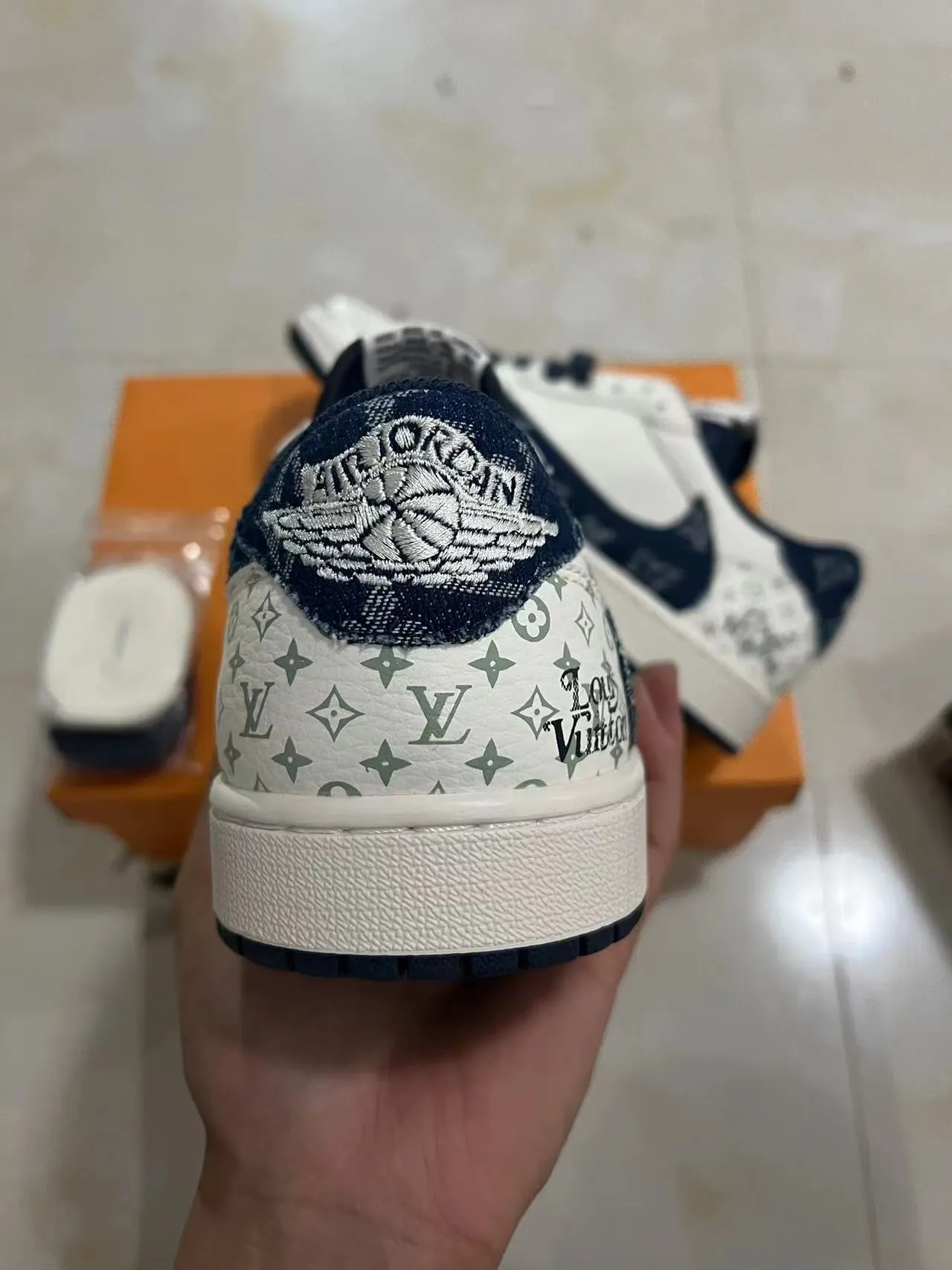 Louis Vuitton LV Trainer White Navy Monogram-Printed Leather Contrast Panel Lifestyle Sneakers 8