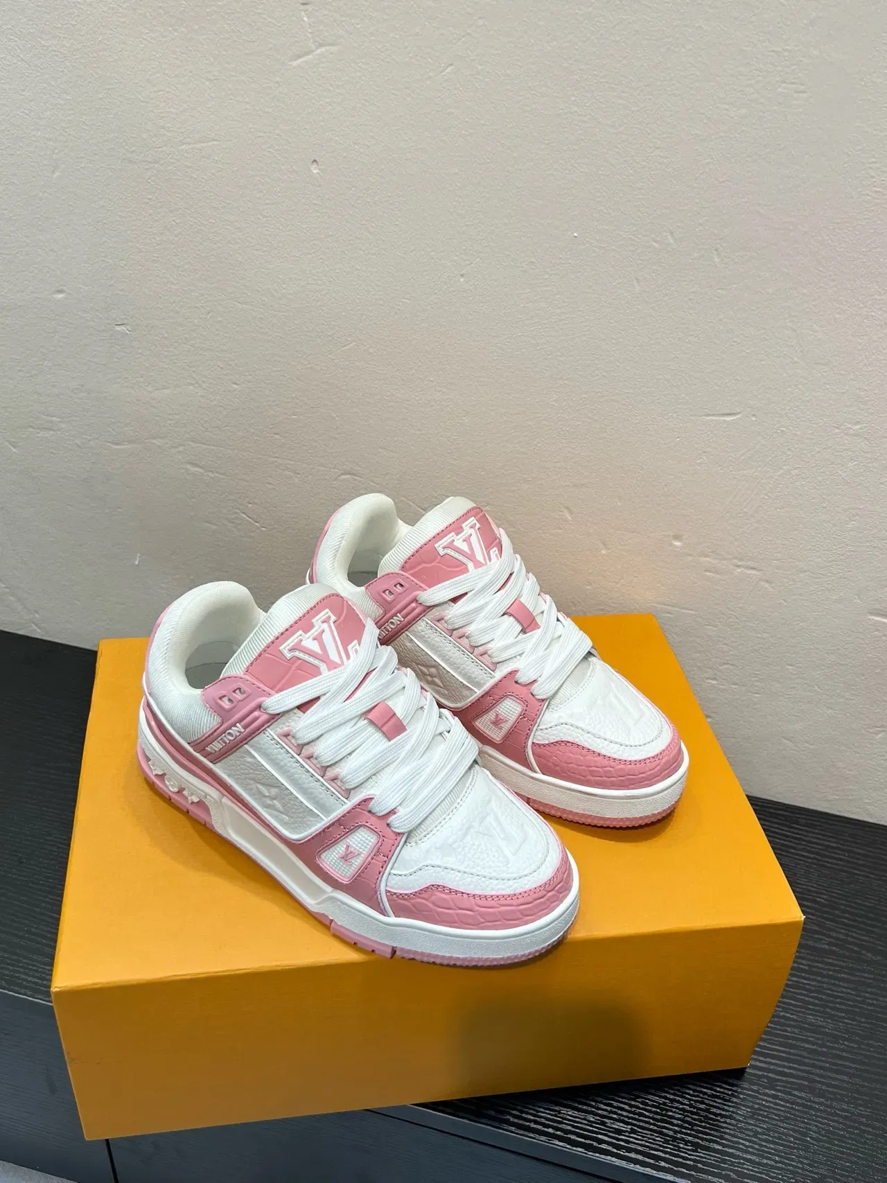 Louis Vuitton LV Trainer White Pink Monogram Leather Colorblock Lifestyle Sneakers 5