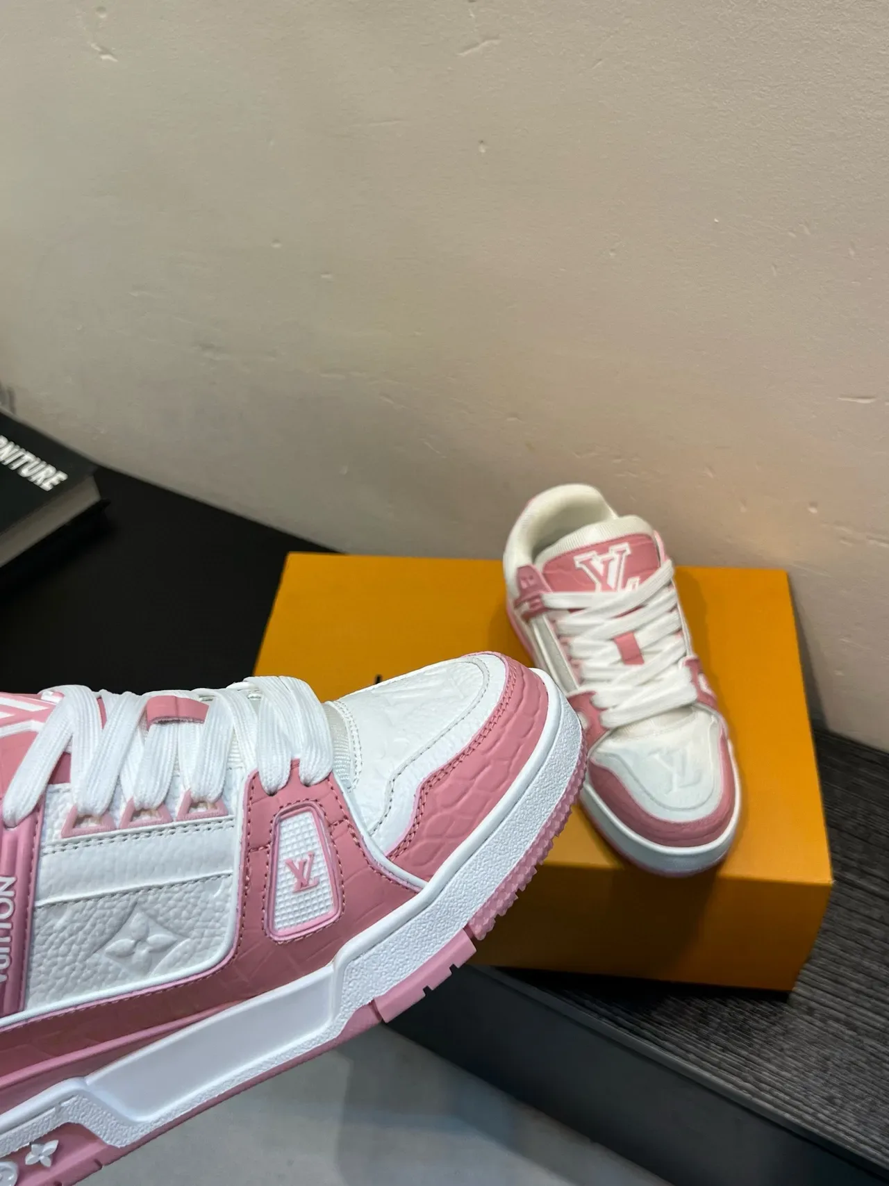 Louis Vuitton LV Trainer White Pink Monogram Leather Colorblock Lifestyle Sneakers 8
