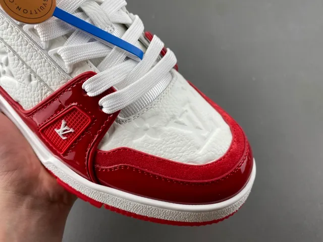 Louis Vuitton LV Trainer White Red Monogram Leather Glossy Overlays Lifestyle Sneakers 2