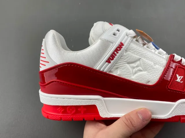 Louis Vuitton LV Trainer White Red Monogram Leather Glossy Overlays Lifestyle Sneakers 3
