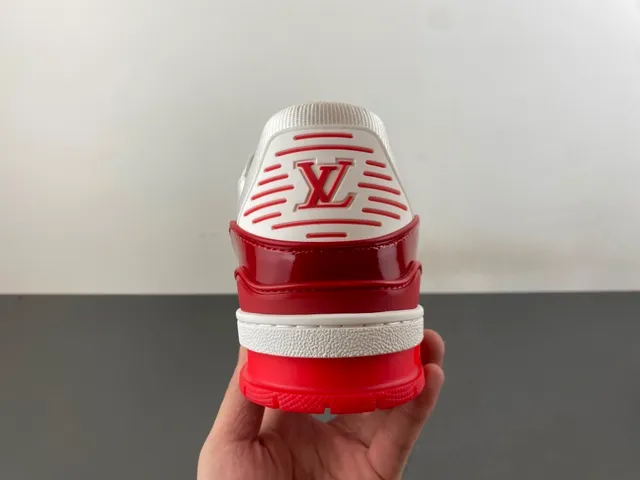 Louis Vuitton LV Trainer White Red Monogram Leather Glossy Overlays Lifestyle Sneakers 4