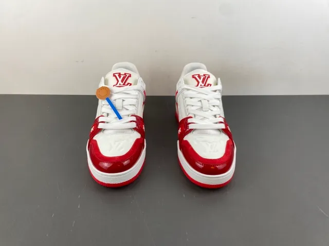 Louis Vuitton LV Trainer White Red Monogram Leather Glossy Overlays Lifestyle Sneakers 11