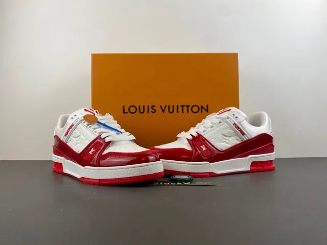 Louis Vuitton LV Trainer White Red Monogram Leather Glossy Overlays Lifestyle Sneakers 13