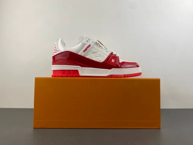 Louis Vuitton LV Trainer White Red Monogram Leather Glossy Overlays Lifestyle Sneakers 15